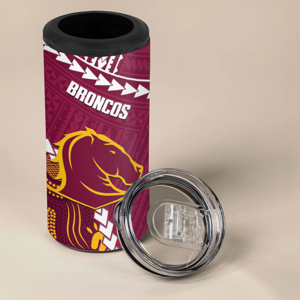 Custom Rugby Panthers and Broncos 4 in 1 Can Cooler Tumbler 2026 Together Aboriginal Polynesian Pattern