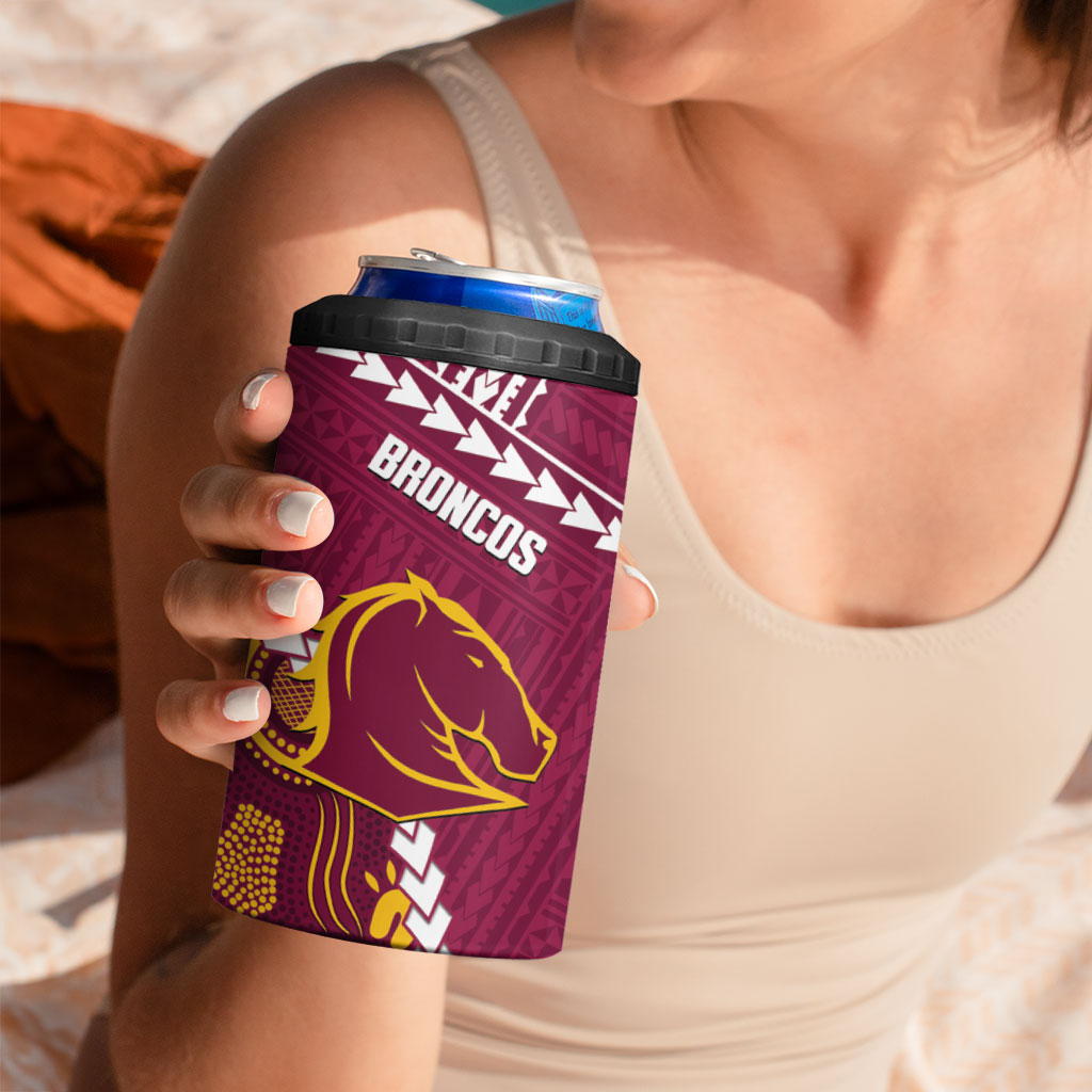 Custom Rugby Panthers and Broncos 4 in 1 Can Cooler Tumbler 2026 Together Aboriginal Polynesian Pattern