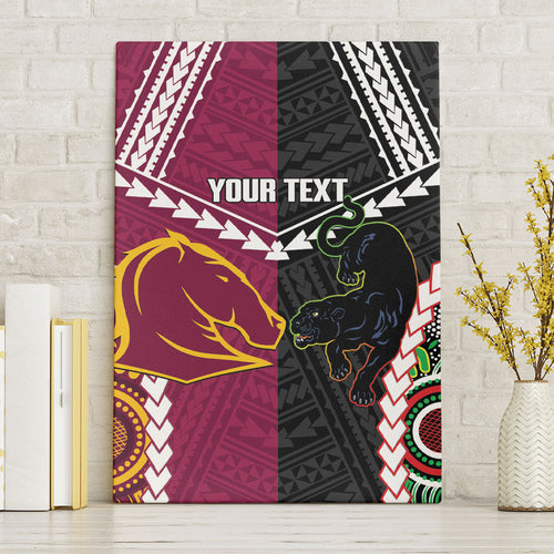 Custom Rugby Panthers and Broncos Canvas Wall Art 2026 Together Aboriginal Polynesian Pattern