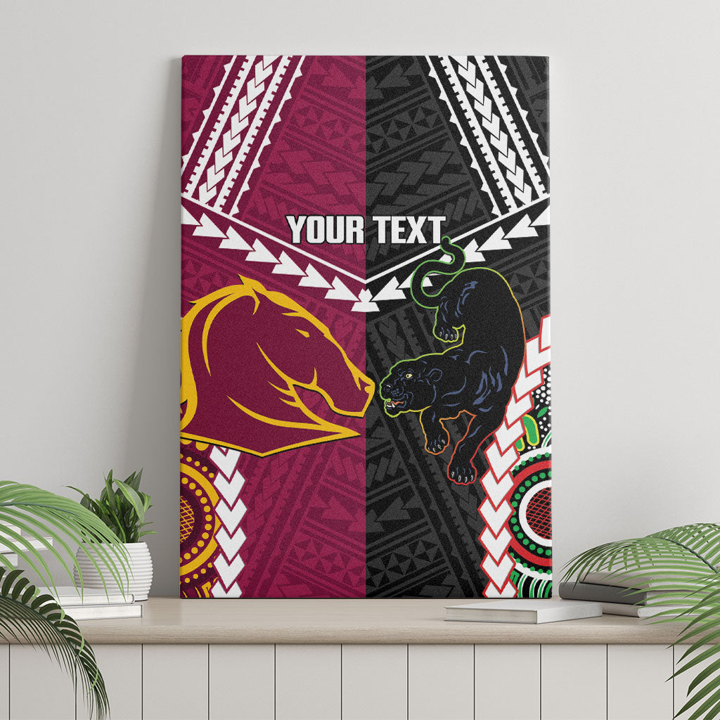 Custom Rugby Panthers and Broncos Canvas Wall Art 2026 Together Aboriginal Polynesian Pattern