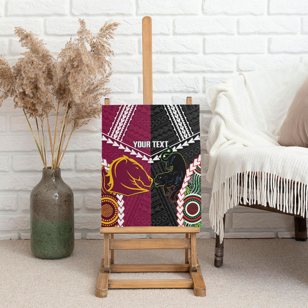 Custom Rugby Panthers and Broncos Canvas Wall Art 2026 Together Aboriginal Polynesian Pattern