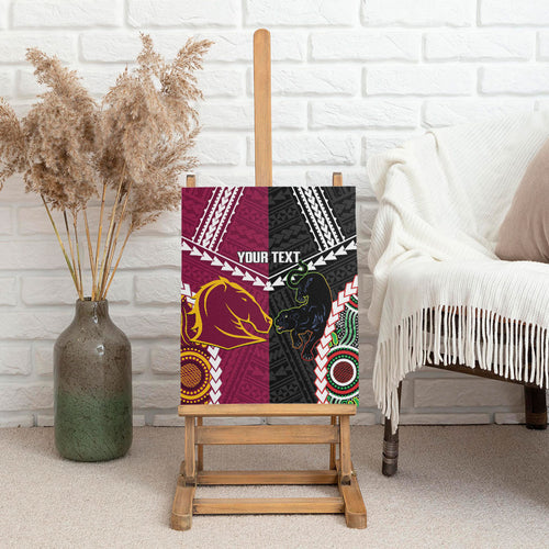 Custom Rugby Panthers and Broncos Canvas Wall Art 2026 Together Aboriginal Polynesian Pattern