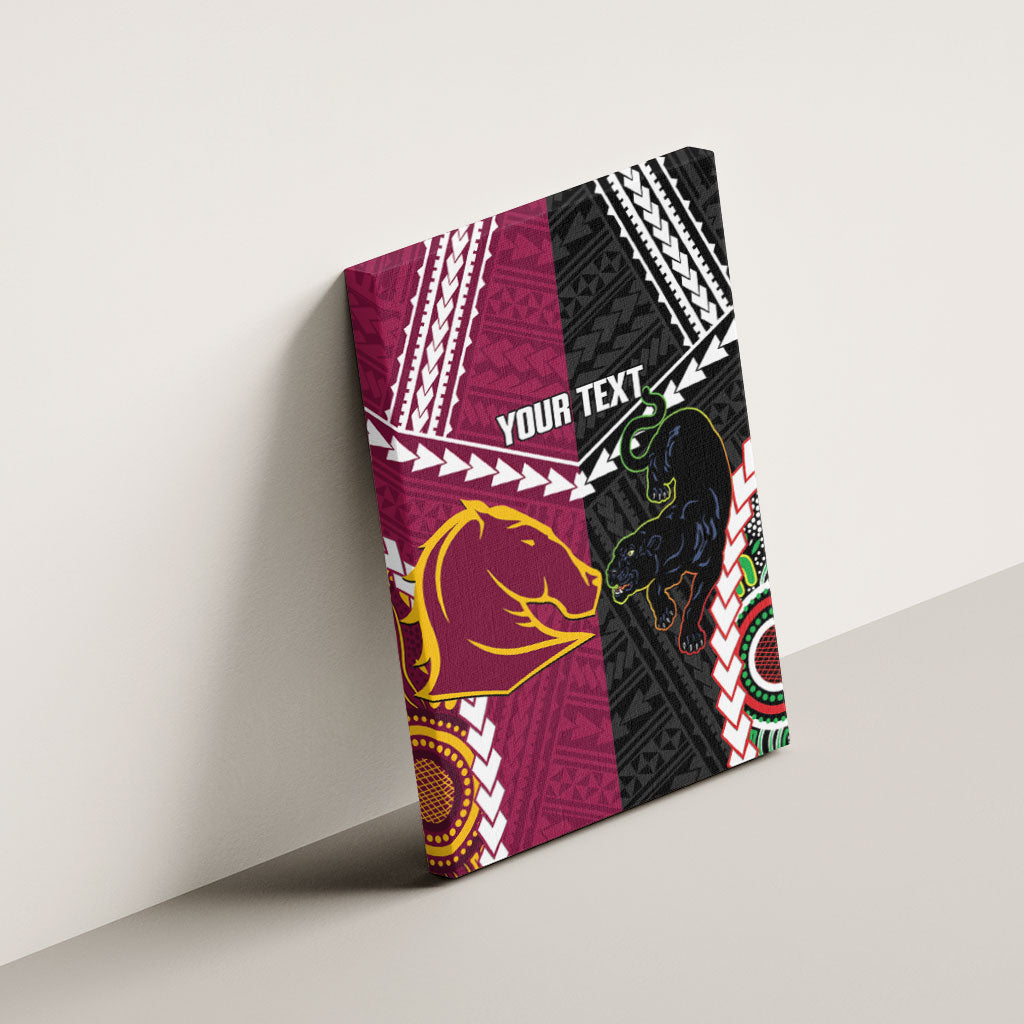 Custom Rugby Panthers and Broncos Canvas Wall Art 2026 Together Aboriginal Polynesian Pattern