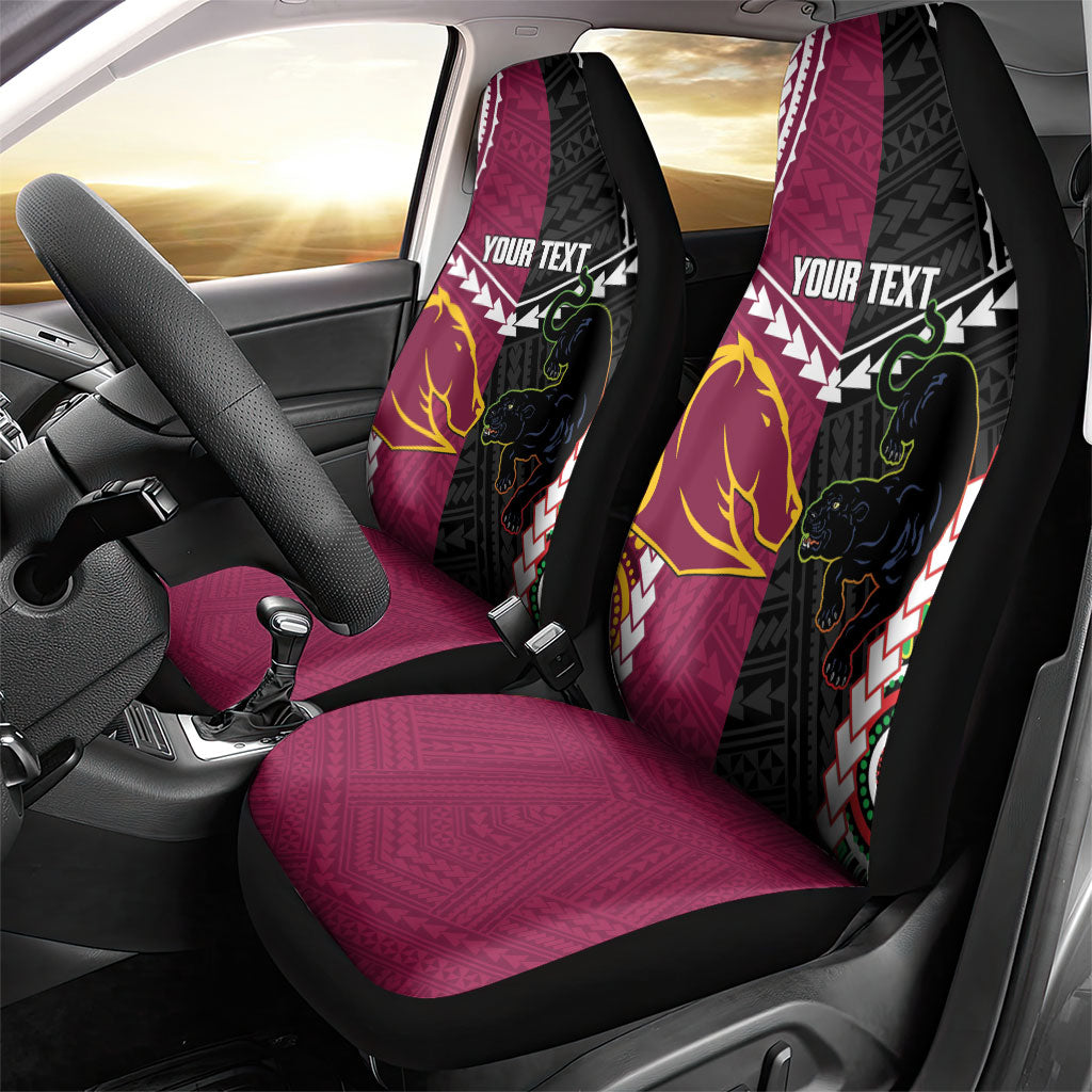 Custom Rugby Panthers and Broncos Car Seat Cover 2026 Together Aboriginal Polynesian Pattern