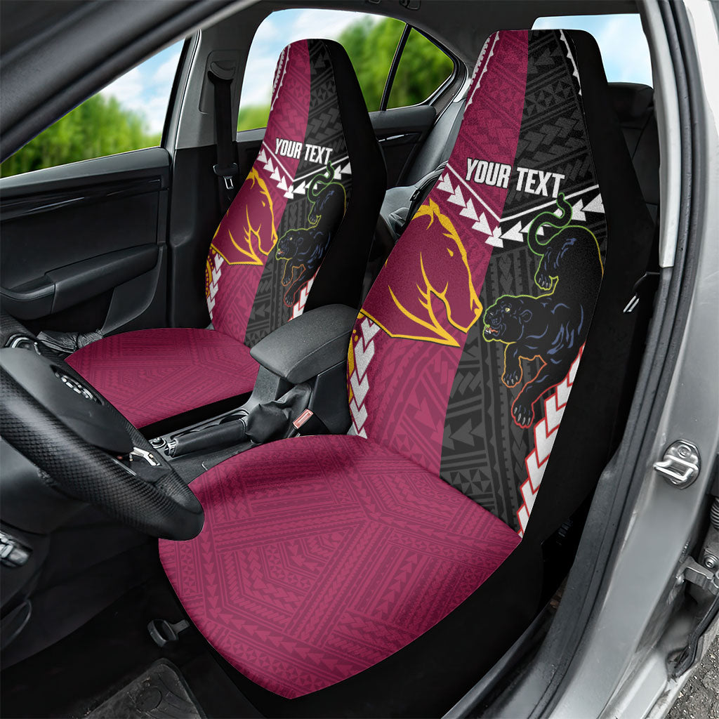Custom Rugby Panthers and Broncos Car Seat Cover 2026 Together Aboriginal Polynesian Pattern
