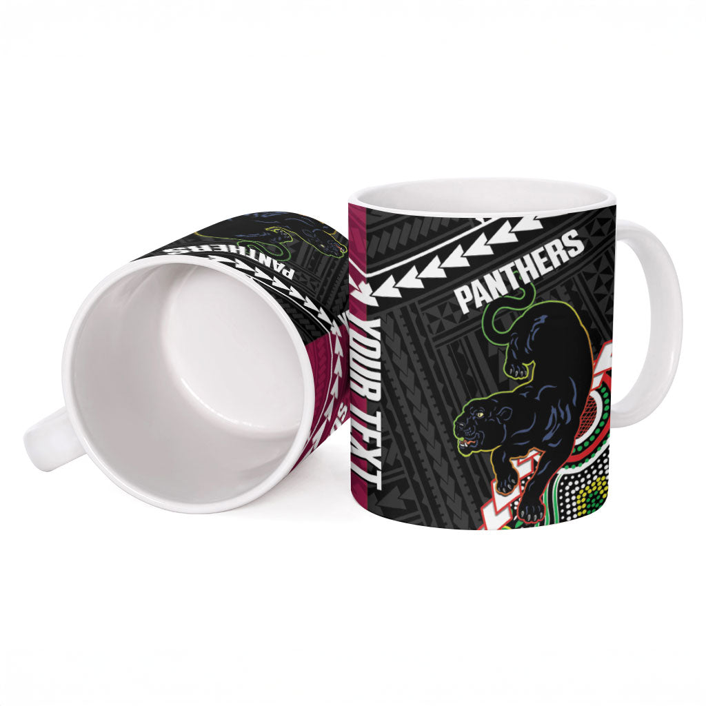 Custom Rugby Panthers and Broncos Ceramic Mug 2026 Together Aboriginal Polynesian Pattern