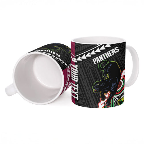 Custom Rugby Panthers and Broncos Ceramic Mug 2026 Together Aboriginal Polynesian Pattern
