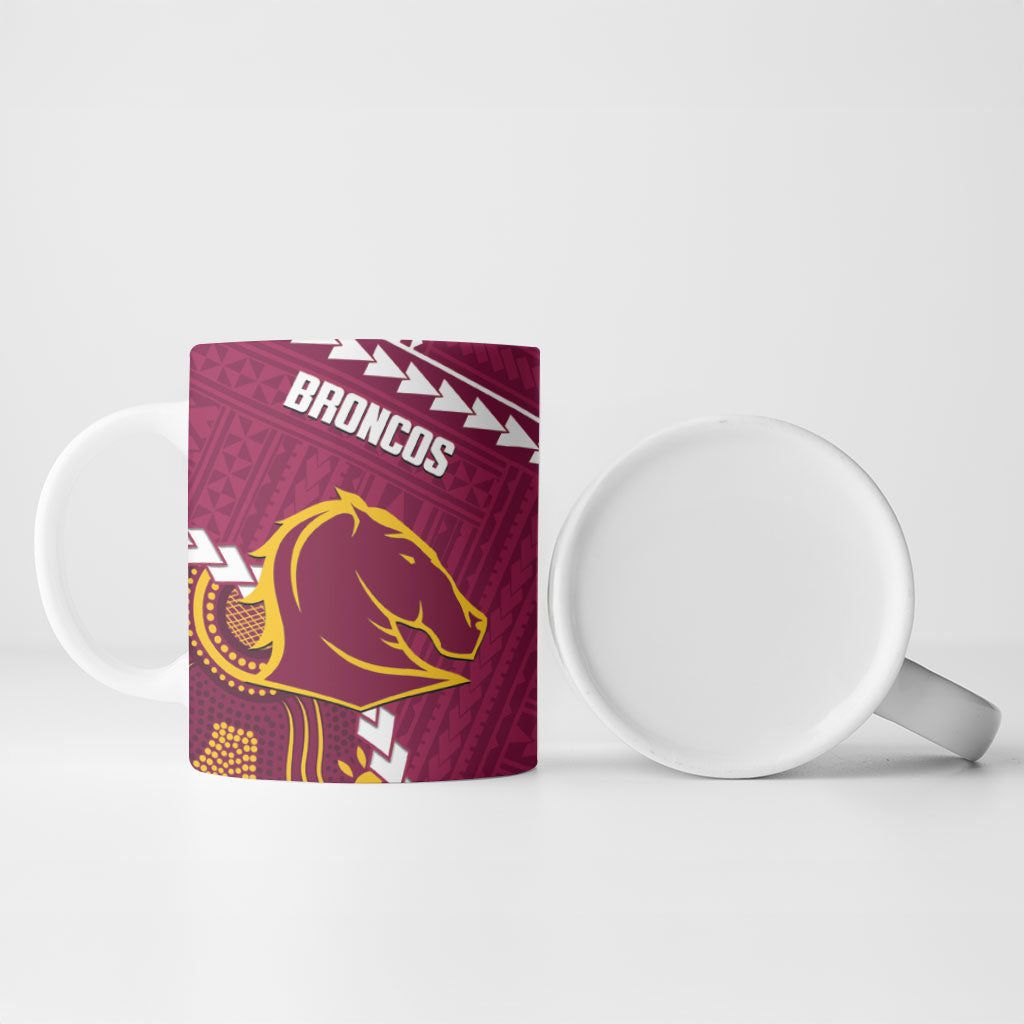 Custom Rugby Panthers and Broncos Ceramic Mug 2026 Together Aboriginal Polynesian Pattern