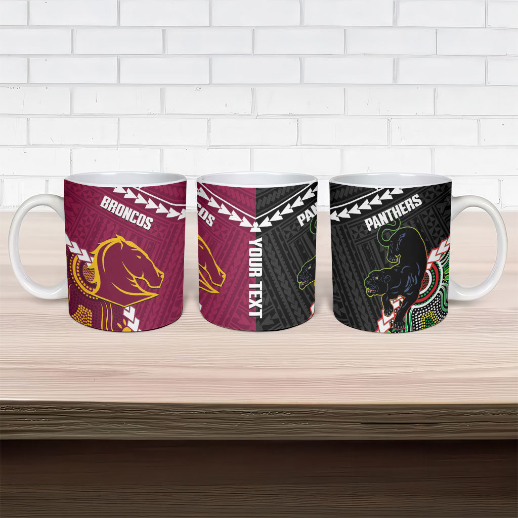 Custom Rugby Panthers and Broncos Ceramic Mug 2026 Together Aboriginal Polynesian Pattern