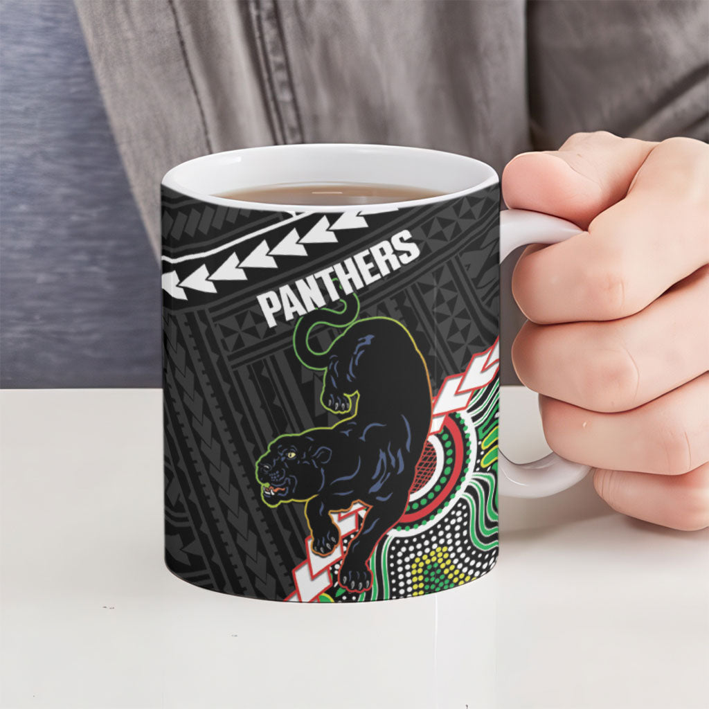 Custom Rugby Panthers and Broncos Ceramic Mug 2026 Together Aboriginal Polynesian Pattern