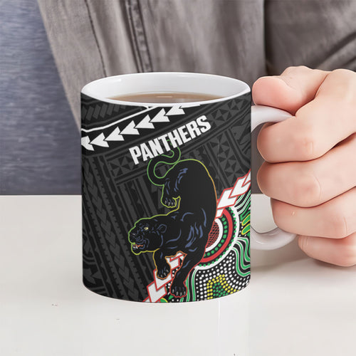 Custom Rugby Panthers and Broncos Ceramic Mug 2026 Together Aboriginal Polynesian Pattern