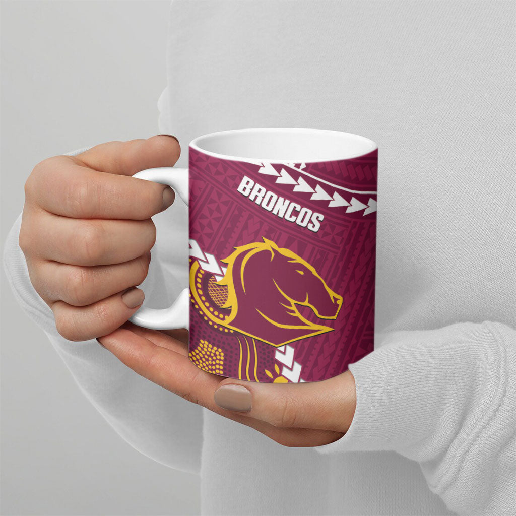 Custom Rugby Panthers and Broncos Ceramic Mug 2026 Together Aboriginal Polynesian Pattern