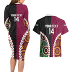 Custom Rugby Panthers and Broncos Couples Matching Long Sleeve Bodycon Dress and Hawaiian Shirt 2026 Together Aboriginal Polynesian Pattern