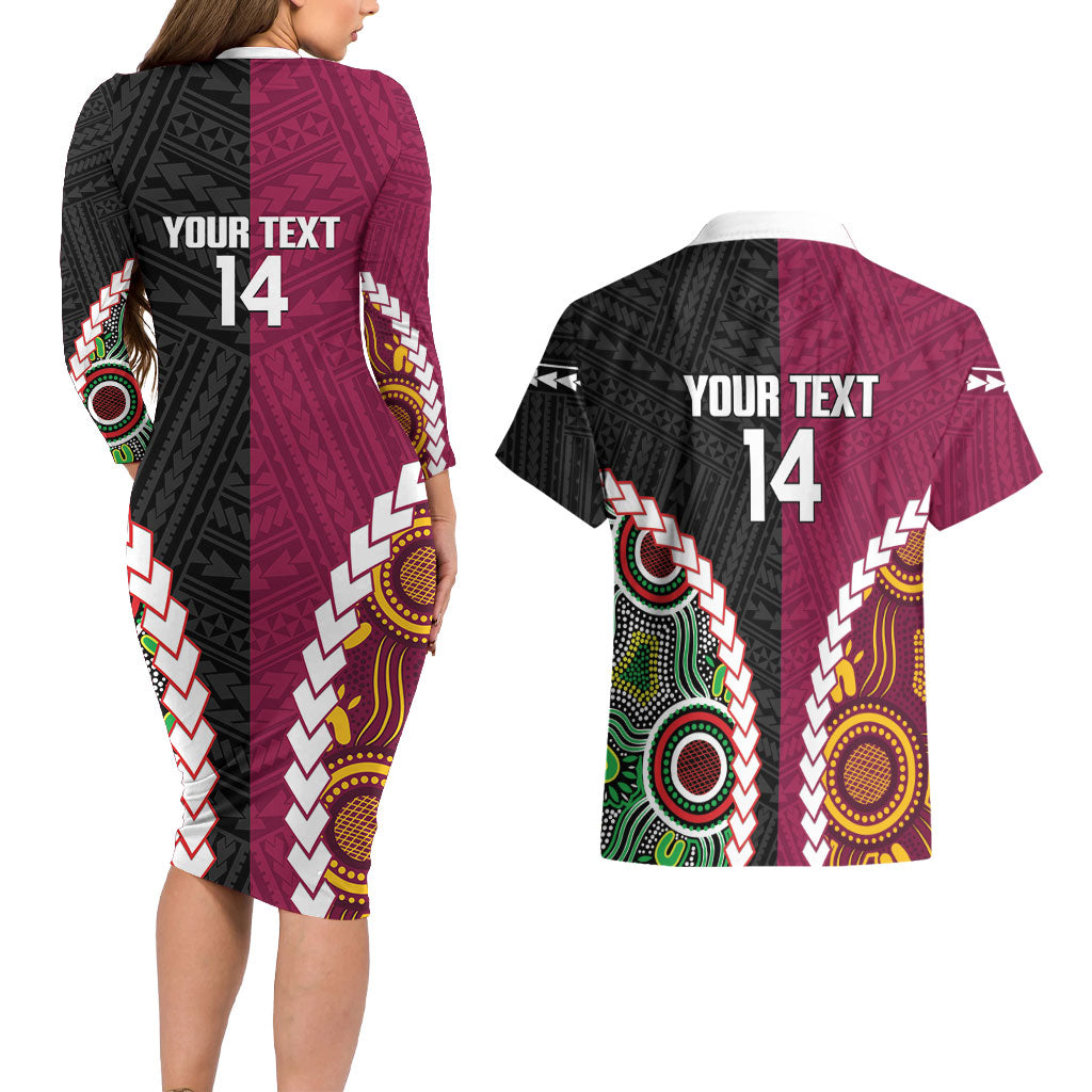 Custom Rugby Panthers and Broncos Couples Matching Long Sleeve Bodycon Dress and Hawaiian Shirt 2026 Together Aboriginal Polynesian Pattern