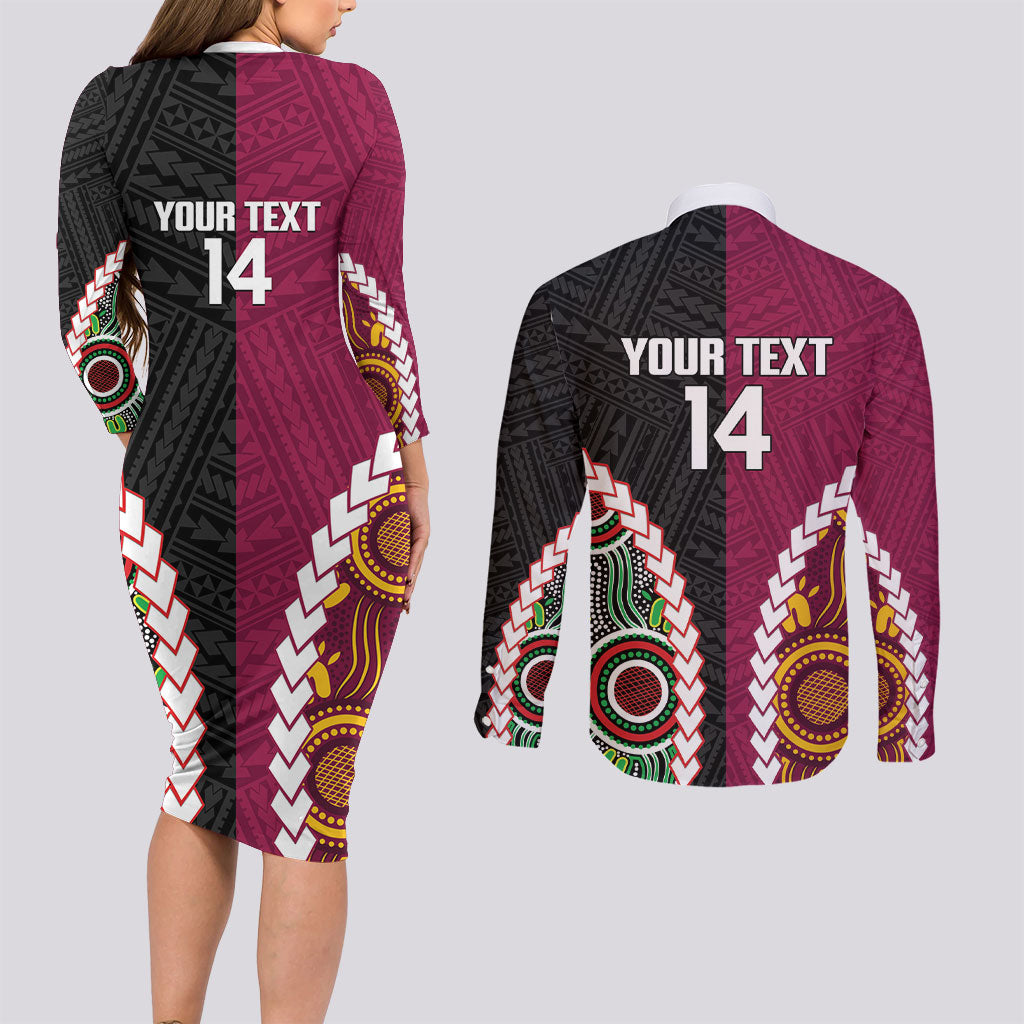 Custom Rugby Panthers and Broncos Couples Matching Long Sleeve Bodycon Dress and Long Sleeve Button Shirt 2026 Together Aboriginal Polynesian Pattern