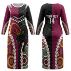 Custom Rugby Panthers and Broncos Couples Matching Long Sleeve Bodycon Dress and Long Sleeve Button Shirt 2026 Together Aboriginal Polynesian Pattern LT14