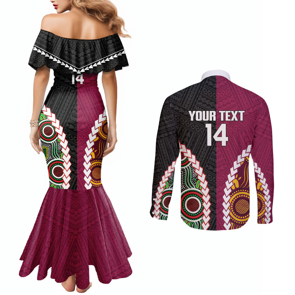 Custom Rugby Panthers and Broncos Couples Matching Mermaid Dress and Long Sleeve Button Shirt 2026 Together Aboriginal Polynesian Pattern