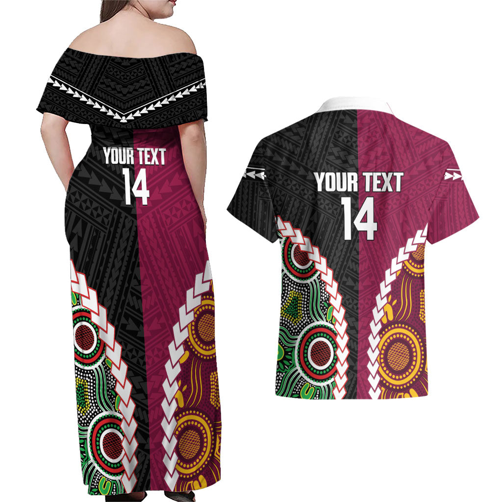Custom Rugby Panthers and Broncos Couples Matching Off Shoulder Maxi Dress and Hawaiian Shirt 2026 Together Aboriginal Polynesian Pattern
