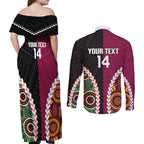 Custom Rugby Panthers and Broncos Couples Matching Off Shoulder Maxi Dress and Long Sleeve Button Shirt 2026 Together Aboriginal Polynesian Pattern