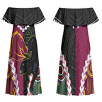 Custom Rugby Panthers and Broncos Couples Matching Off Shoulder Maxi Dress and Long Sleeve Button Shirt 2026 Together Aboriginal Polynesian Pattern LT14