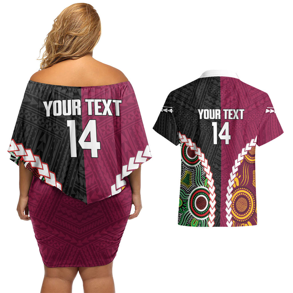 Custom Rugby Panthers and Broncos Couples Matching Off Shoulder Short Dress and Hawaiian Shirt 2026 Together Aboriginal Polynesian Pattern