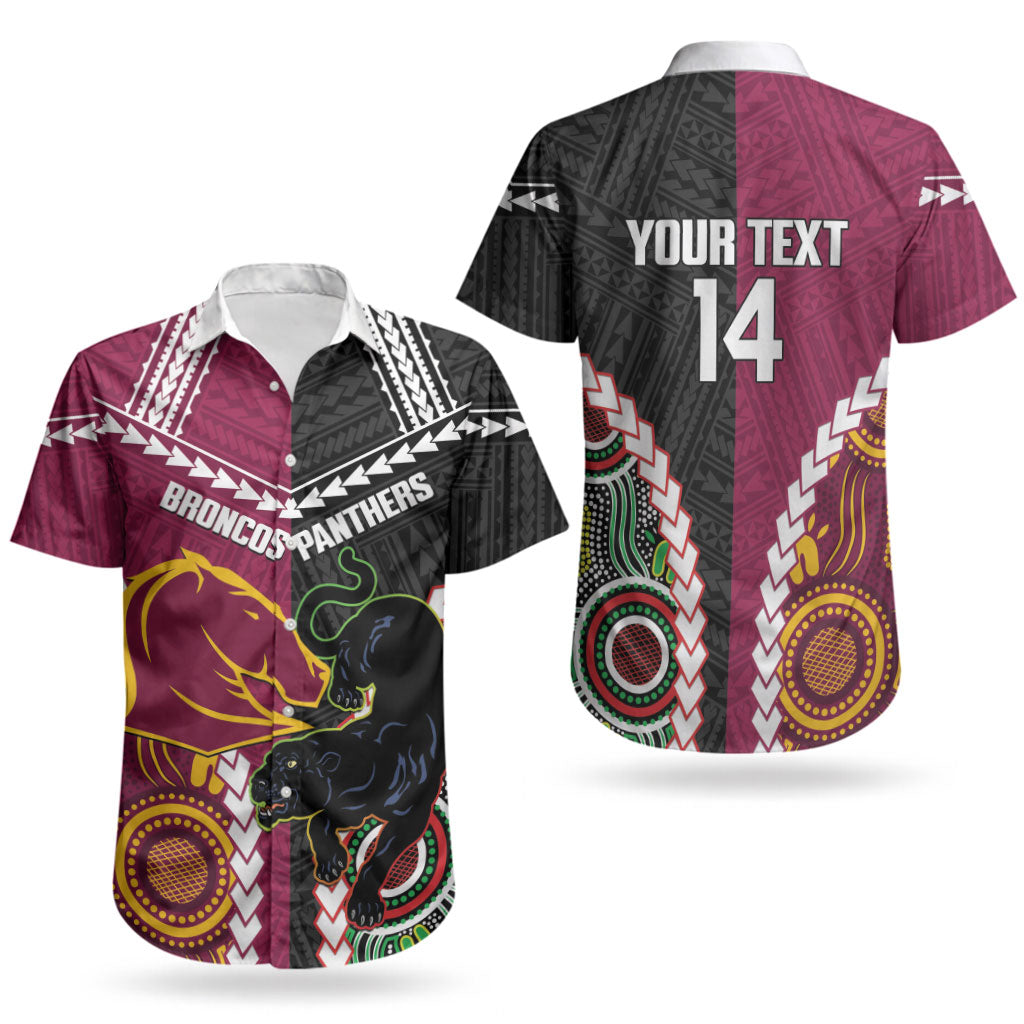 Custom Rugby Panthers and Broncos Couples Matching Off Shoulder Short Dress and Hawaiian Shirt 2026 Together Aboriginal Polynesian Pattern LT14