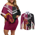 Custom Rugby Panthers and Broncos Couples Matching Off Shoulder Short Dress and Long Sleeve Button Shirt 2026 Together Aboriginal Polynesian Pattern