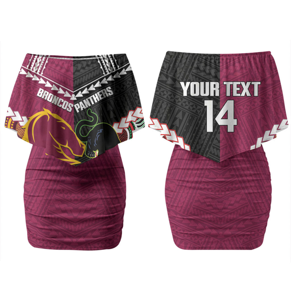 Custom Rugby Panthers and Broncos Couples Matching Off Shoulder Short Dress and Long Sleeve Button Shirt 2026 Together Aboriginal Polynesian Pattern LT14