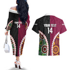 Custom Rugby Panthers and Broncos Couples Matching Off The Shoulder Long Sleeve Dress and Hawaiian Shirt 2026 Together Aboriginal Polynesian Pattern