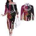 Custom Rugby Panthers and Broncos Couples Matching Off The Shoulder Long Sleeve Dress and Long Sleeve Button Shirt 2026 Together Aboriginal Polynesian Pattern