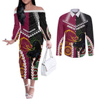 Custom Rugby Panthers and Broncos Couples Matching Off The Shoulder Long Sleeve Dress and Long Sleeve Button Shirt 2026 Together Aboriginal Polynesian Pattern