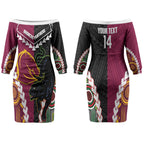 Custom Rugby Panthers and Broncos Couples Matching Off The Shoulder Long Sleeve Dress and Long Sleeve Button Shirt 2026 Together Aboriginal Polynesian Pattern LT14