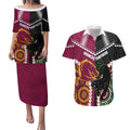 Custom Rugby Panthers and Broncos Couples Matching Puletasi and Hawaiian Shirt 2026 Together Aboriginal Polynesian Pattern