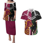 Custom Rugby Panthers and Broncos Couples Matching Puletasi and Hawaiian Shirt 2026 Together Aboriginal Polynesian Pattern