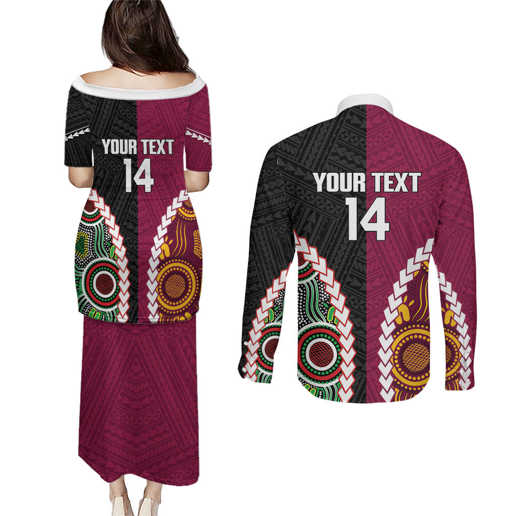 Custom Rugby Panthers and Broncos Couples Matching Puletasi and Long Sleeve Button Shirt 2026 Together Aboriginal Polynesian Pattern