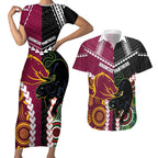 Custom Rugby Panthers and Broncos Couples Matching Short Sleeve Bodycon Dress and Hawaiian Shirt 2026 Together Aboriginal Polynesian Pattern
