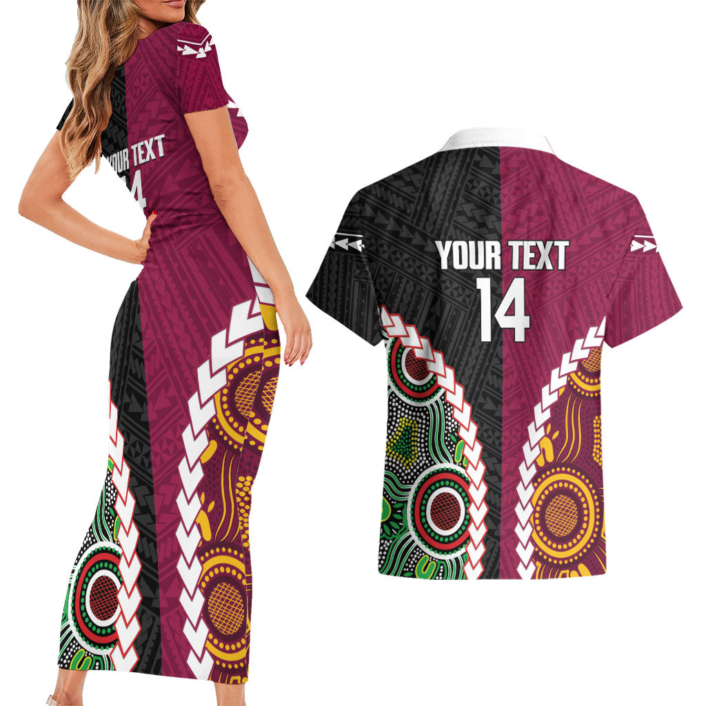 Custom Rugby Panthers and Broncos Couples Matching Short Sleeve Bodycon Dress and Hawaiian Shirt 2026 Together Aboriginal Polynesian Pattern