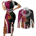 Custom Rugby Panthers and Broncos Couples Matching Short Sleeve Bodycon Dress and Long Sleeve Button Shirt 2026 Together Aboriginal Polynesian Pattern