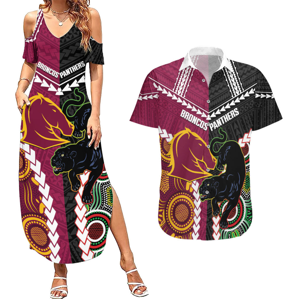 Custom Rugby Panthers and Broncos Couples Matching Summer Maxi Dress and Hawaiian Shirt 2026 Together Aboriginal Polynesian Pattern