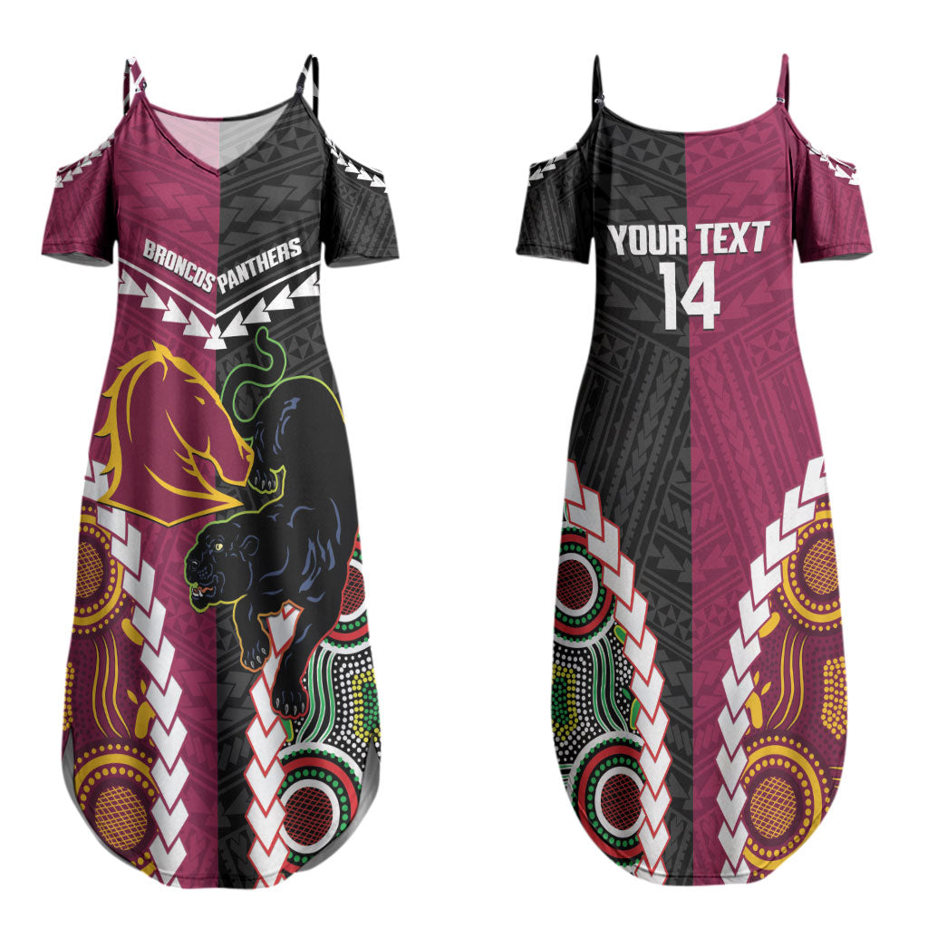 Custom Rugby Panthers and Broncos Couples Matching Summer Maxi Dress and Long Sleeve Button Shirt 2026 Together Aboriginal Polynesian Pattern LT14