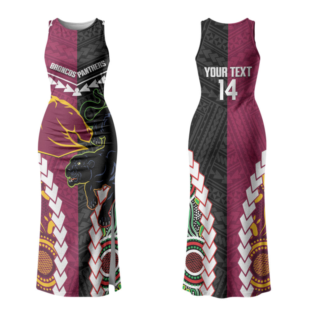 Custom Rugby Panthers and Broncos Couples Matching Tank Maxi Dress and Long Sleeve Button Shirt 2026 Together Aboriginal Polynesian Pattern LT14
