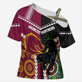 Custom Rugby Panthers and Broncos Cross Shoulder Shirt 2026 Together Aboriginal Polynesian Pattern