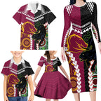 Custom Rugby Panthers and Broncos Family Matching Long Sleeve Bodycon Dress and Hawaiian Shirt 2026 Together Aboriginal Polynesian Pattern
