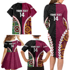 Custom Rugby Panthers and Broncos Family Matching Long Sleeve Bodycon Dress and Hawaiian Shirt 2026 Together Aboriginal Polynesian Pattern