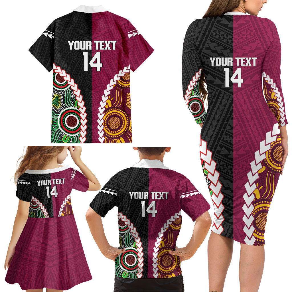 Custom Rugby Panthers and Broncos Family Matching Long Sleeve Bodycon Dress and Hawaiian Shirt 2026 Together Aboriginal Polynesian Pattern
