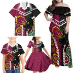 Custom Rugby Panthers and Broncos Family Matching Off Shoulder Maxi Dress and Hawaiian Shirt 2026 Together Aboriginal Polynesian Pattern