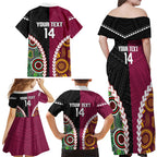 Custom Rugby Panthers and Broncos Family Matching Off Shoulder Maxi Dress and Hawaiian Shirt 2026 Together Aboriginal Polynesian Pattern