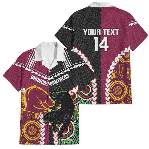 Custom Rugby Panthers and Broncos Family Matching Off Shoulder Maxi Dress and Hawaiian Shirt 2026 Together Aboriginal Polynesian Pattern