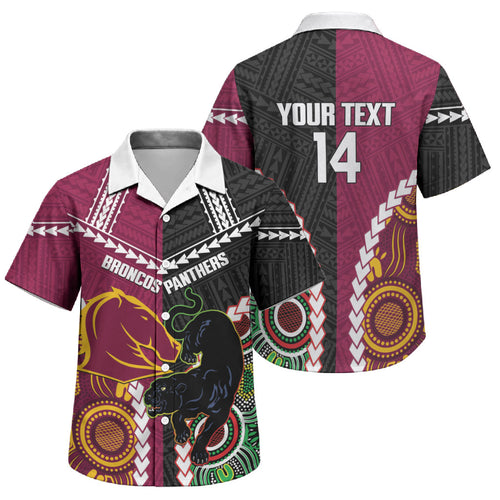 Custom Rugby Panthers and Broncos Family Matching Off Shoulder Maxi Dress and Hawaiian Shirt 2026 Together Aboriginal Polynesian Pattern