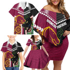 Custom Rugby Panthers and Broncos Family Matching Off Shoulder Short Dress and Hawaiian Shirt 2026 Together Aboriginal Polynesian Pattern